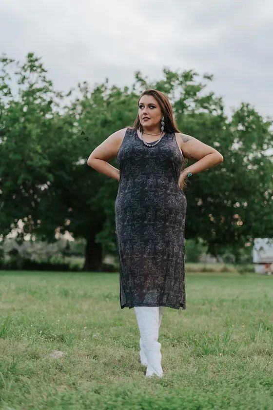 Thank You Mesh Dress - Cowboy Print | Western Cowgirl Mesh Maxi Dress Plus Size