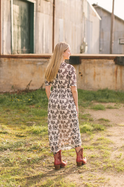 Wanderer Dress | Western Cowboy Print Cowgirl Mesh Maxi Dress