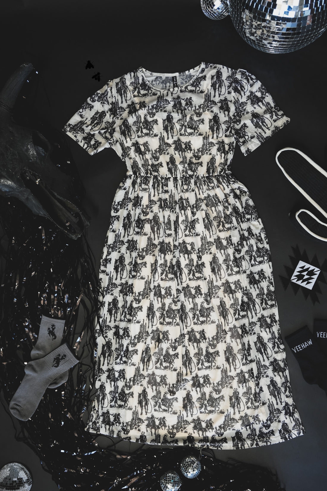 Wanderer Dress | Western Cowboy Print Cowgirl Mesh Maxi Dress
