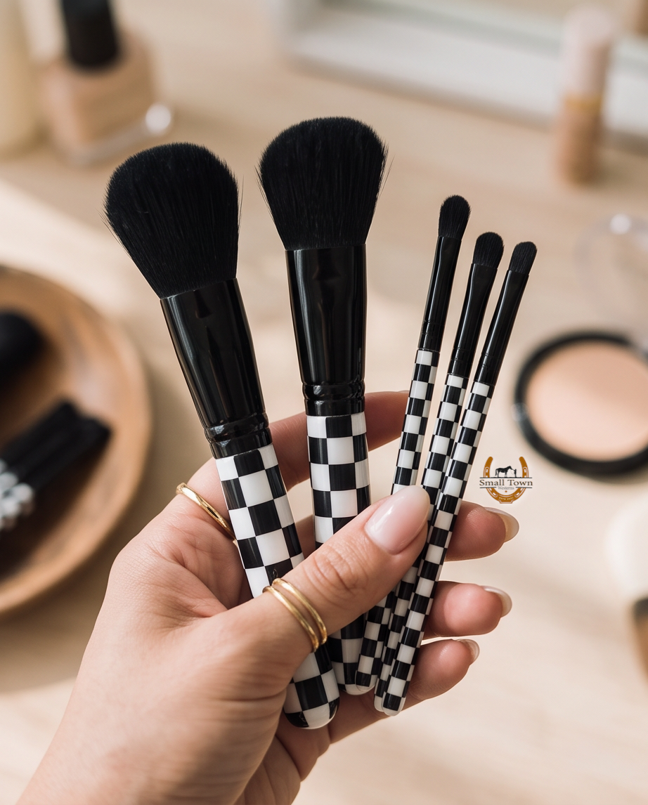Check Mate Make-Up Brushes | Western Cowgirl Checkered Makeup Brush Set 10pc