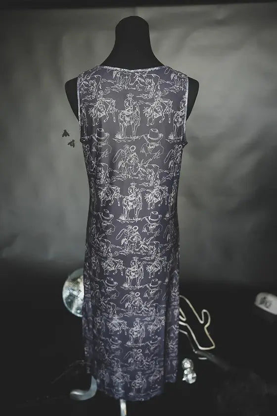 Thank You Mesh Dress - Cowboy Print | Western Cowgirl Mesh Maxi Dress Plus Size