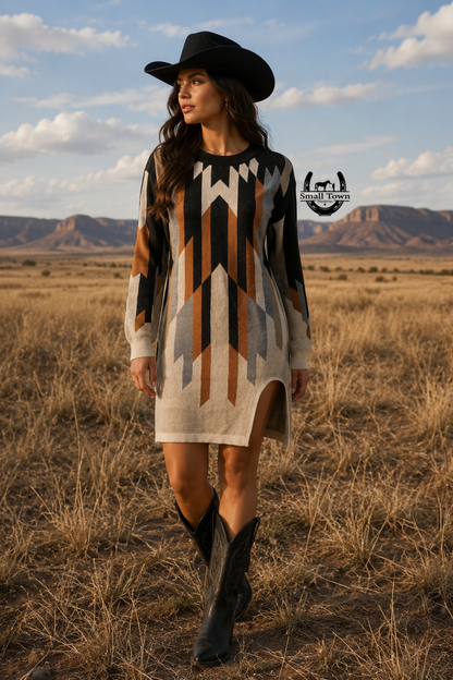Sedona Vibes Dress | Western Cowgirl Sweater Knit Dress