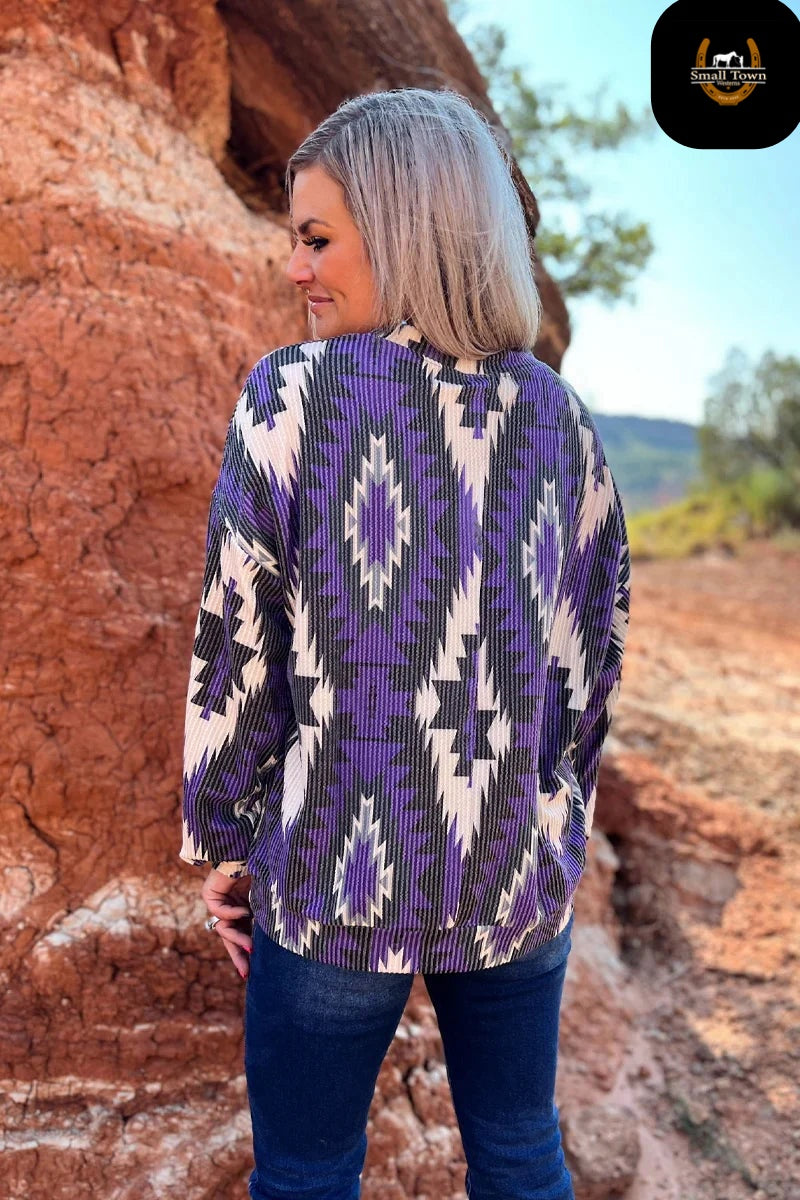 Western Stars Sweater | Western Aztec Cowgirl Oversized Sweater Purple