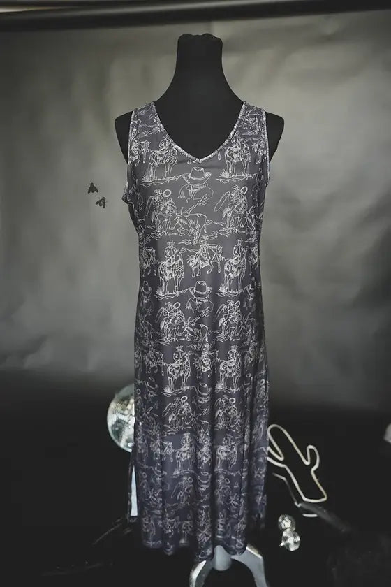 Thank You Mesh Dress - Cowboy Print | Western Cowgirl Mesh Maxi Dress Plus Size