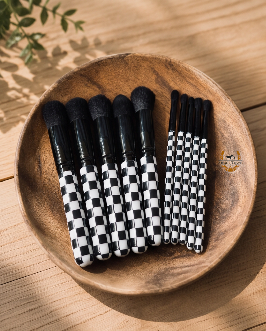 Check Mate Make-Up Brushes | Western Cowgirl Checkered Makeup Brush Set 10pc