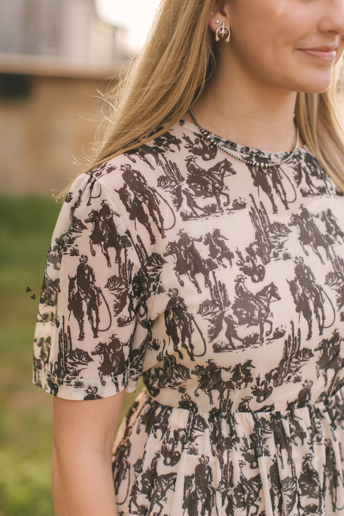 Wanderer Dress | Western Cowboy Print Cowgirl Mesh Maxi Dress