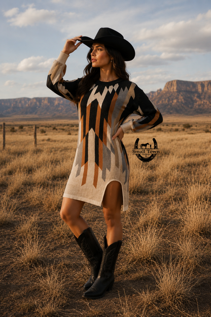 Sedona Vibes Dress | Western Cowgirl Sweater Knit Dress