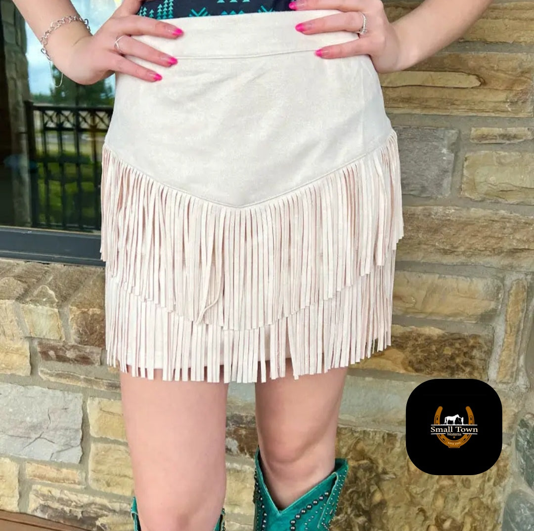 Fort Worth Fringe Skirt - Cream | Western Cowgirl Fringe Mini Skirt