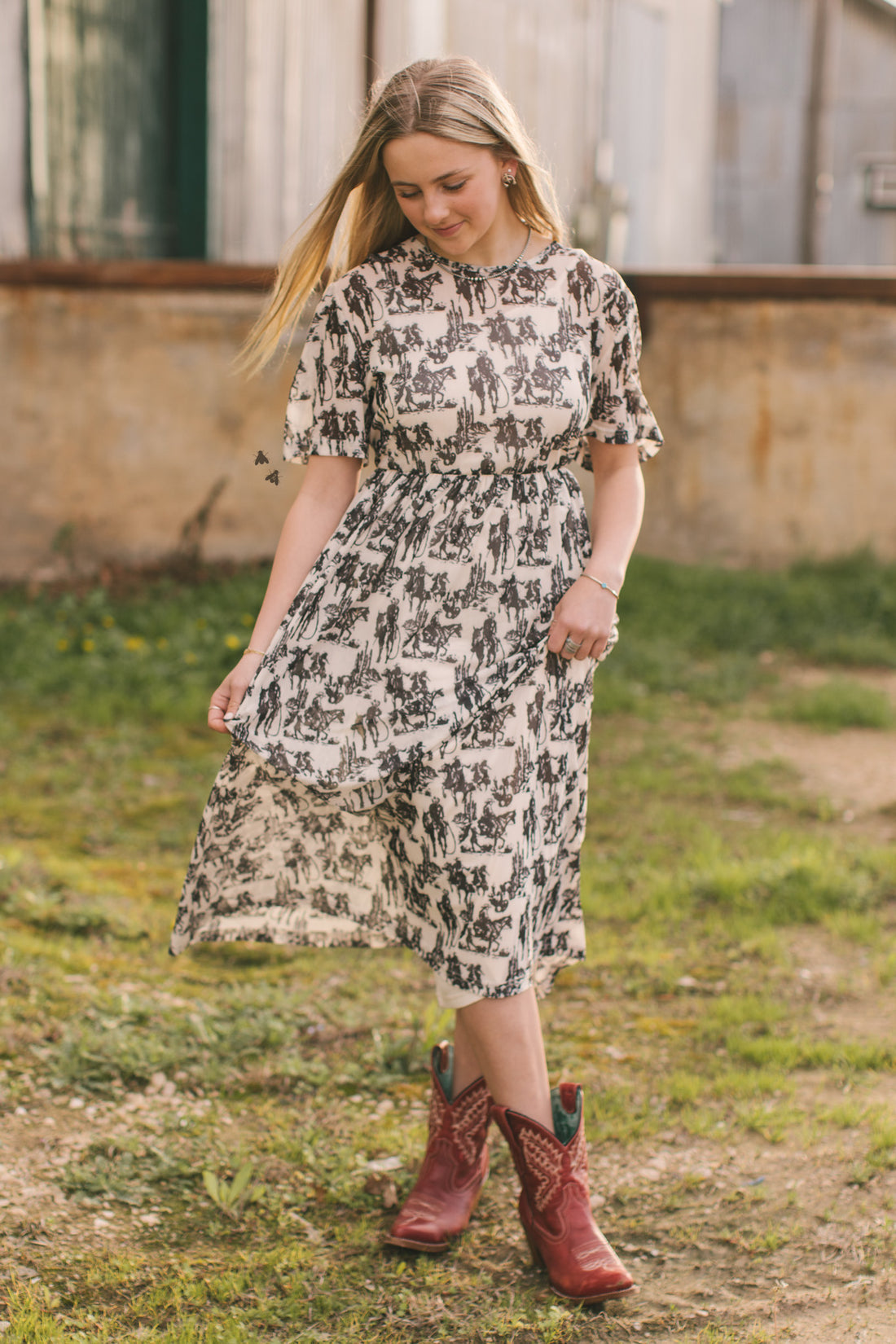 Wanderer Dress | Western Cowboy Print Cowgirl Mesh Maxi Dress
