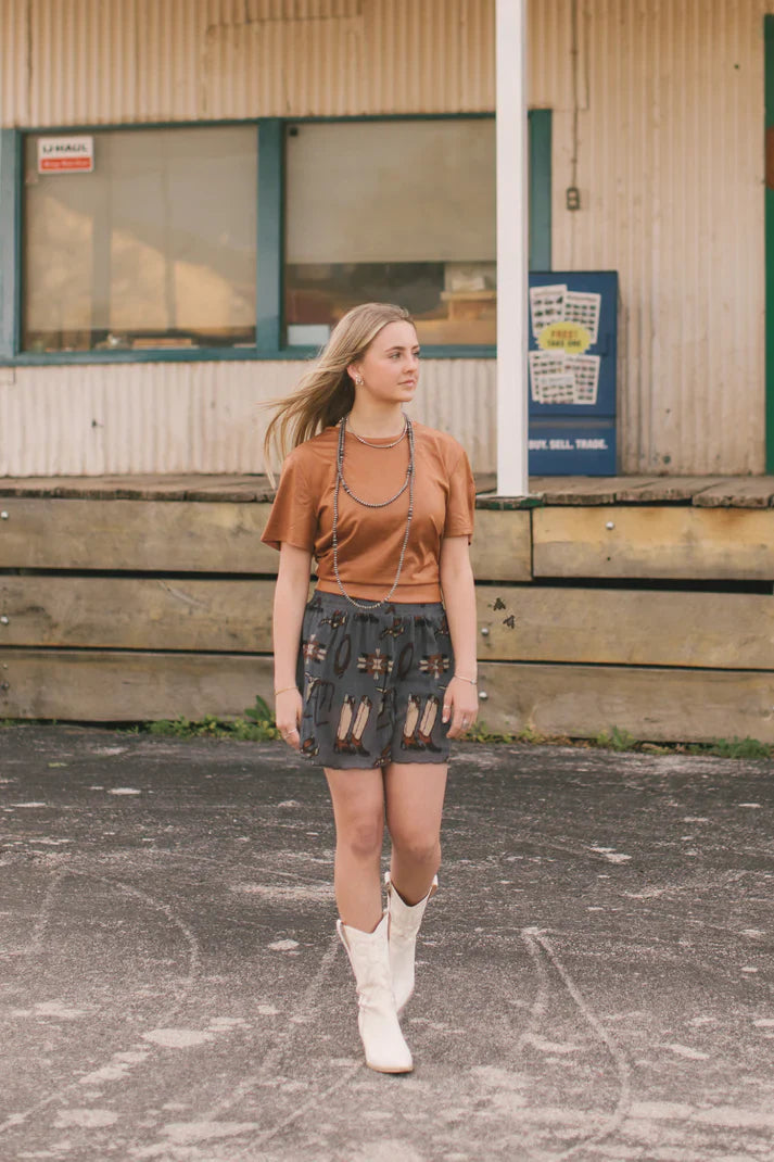 Spur 'Em Silly Skort | Western Wrangler Print Cowgirl Flowy Skort