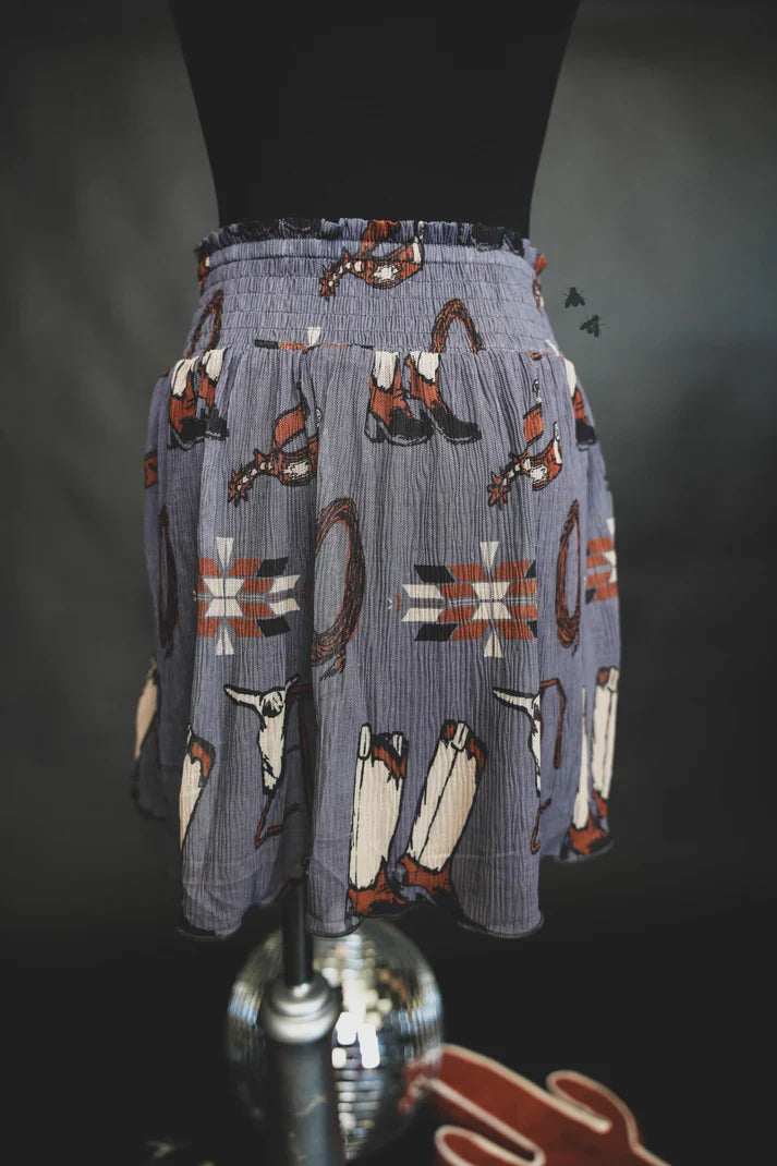 Spur 'Em Silly Skort | Western Wrangler Print Cowgirl Flowy Skort