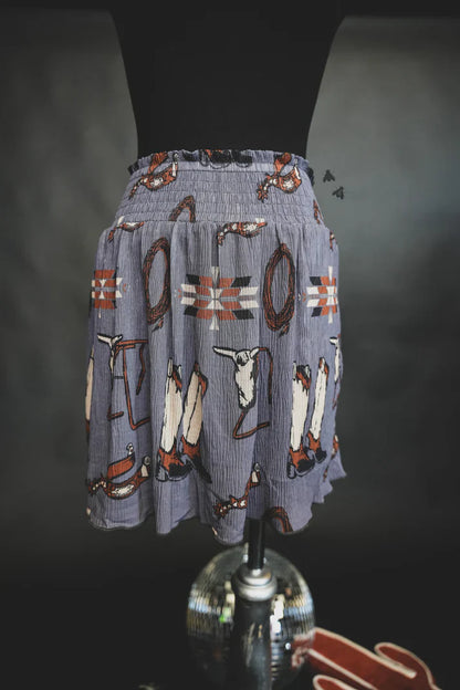 Spur 'Em Silly Skort | Western Wrangler Print Cowgirl Flowy Skort