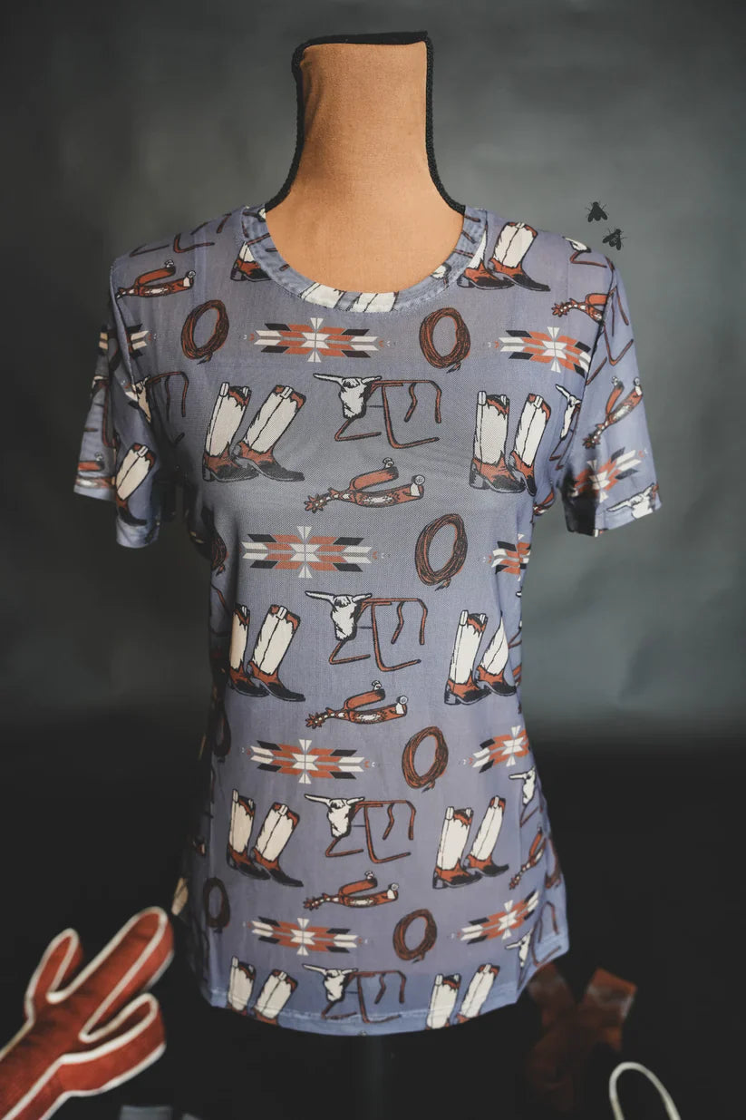 Tack Room Mesh Top | Western Cowgirl Short Sleeve Mesh Top