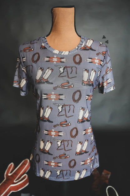 Tack Room Mesh Top | Western Cowgirl Short Sleeve Mesh Top