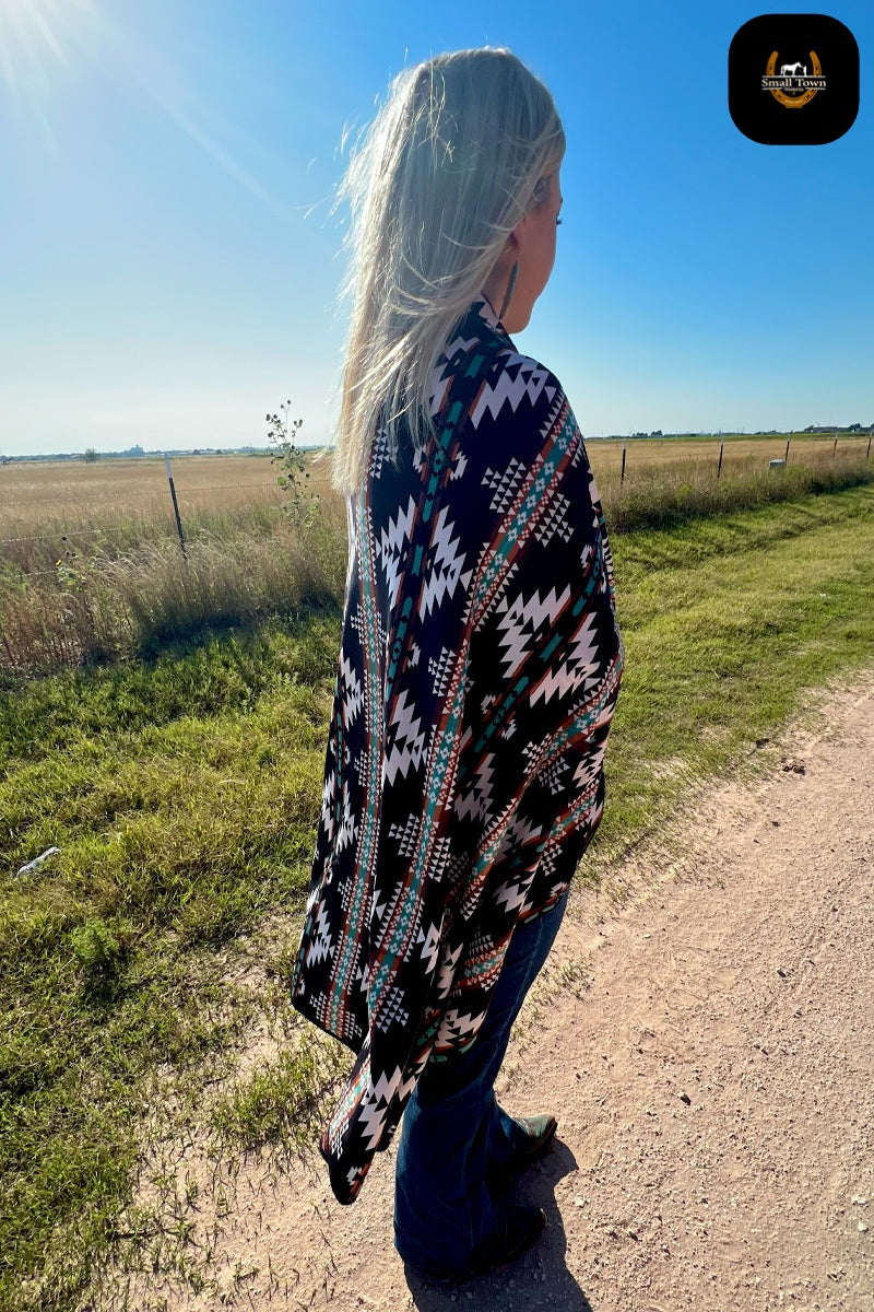 Tooled In Arizona Blanket | Western Tooled Leather Aztec Reversible Throw