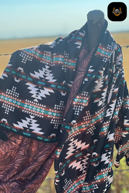Tooled In Arizona Blanket | Western Tooled Leather Aztec Reversible Throw