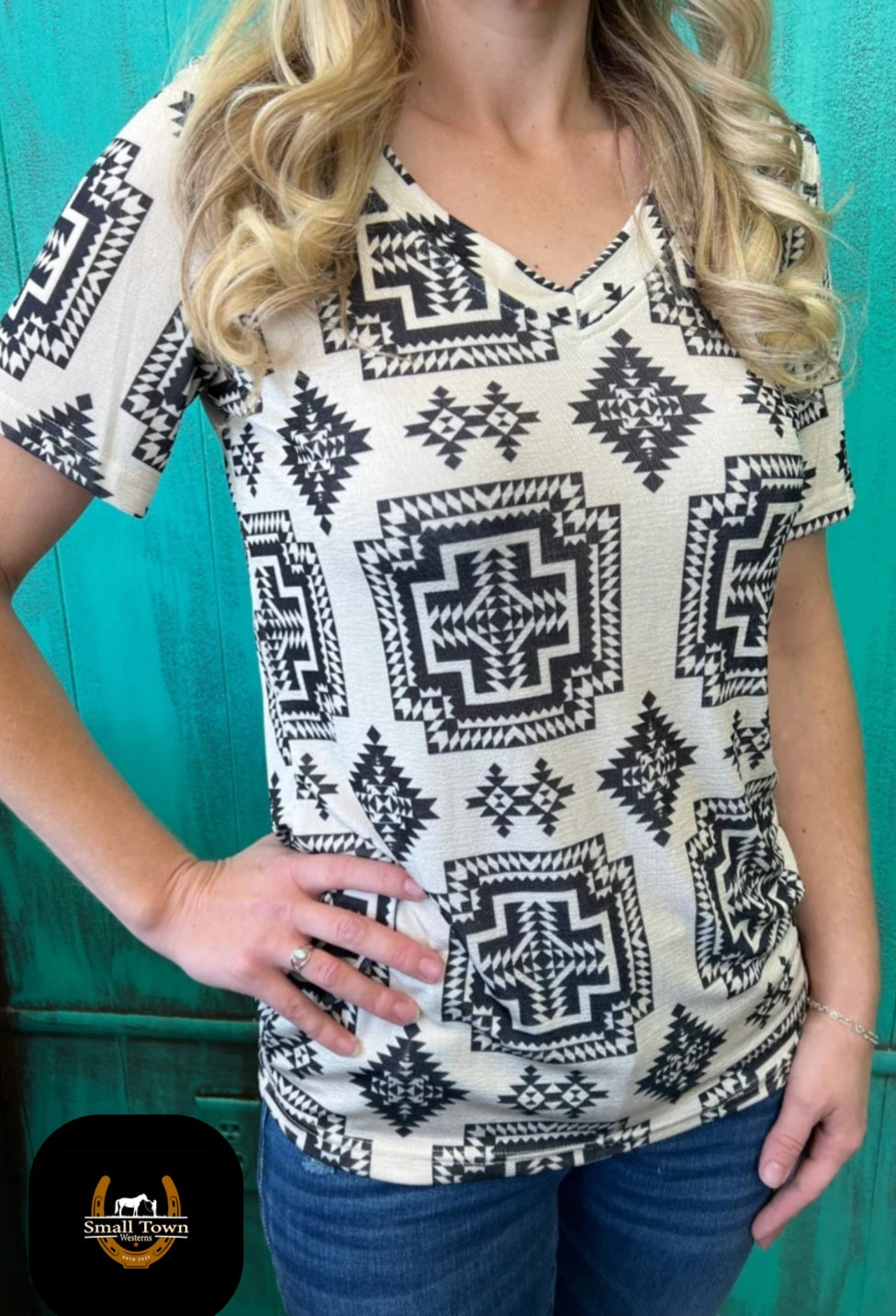 Wild As You Top | Western Aztec Cowgirl V-Neck Short Sleeve Top