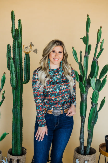 Sante Fe Mood Top | Western Aztec Cowgirl Long Sleeve Top