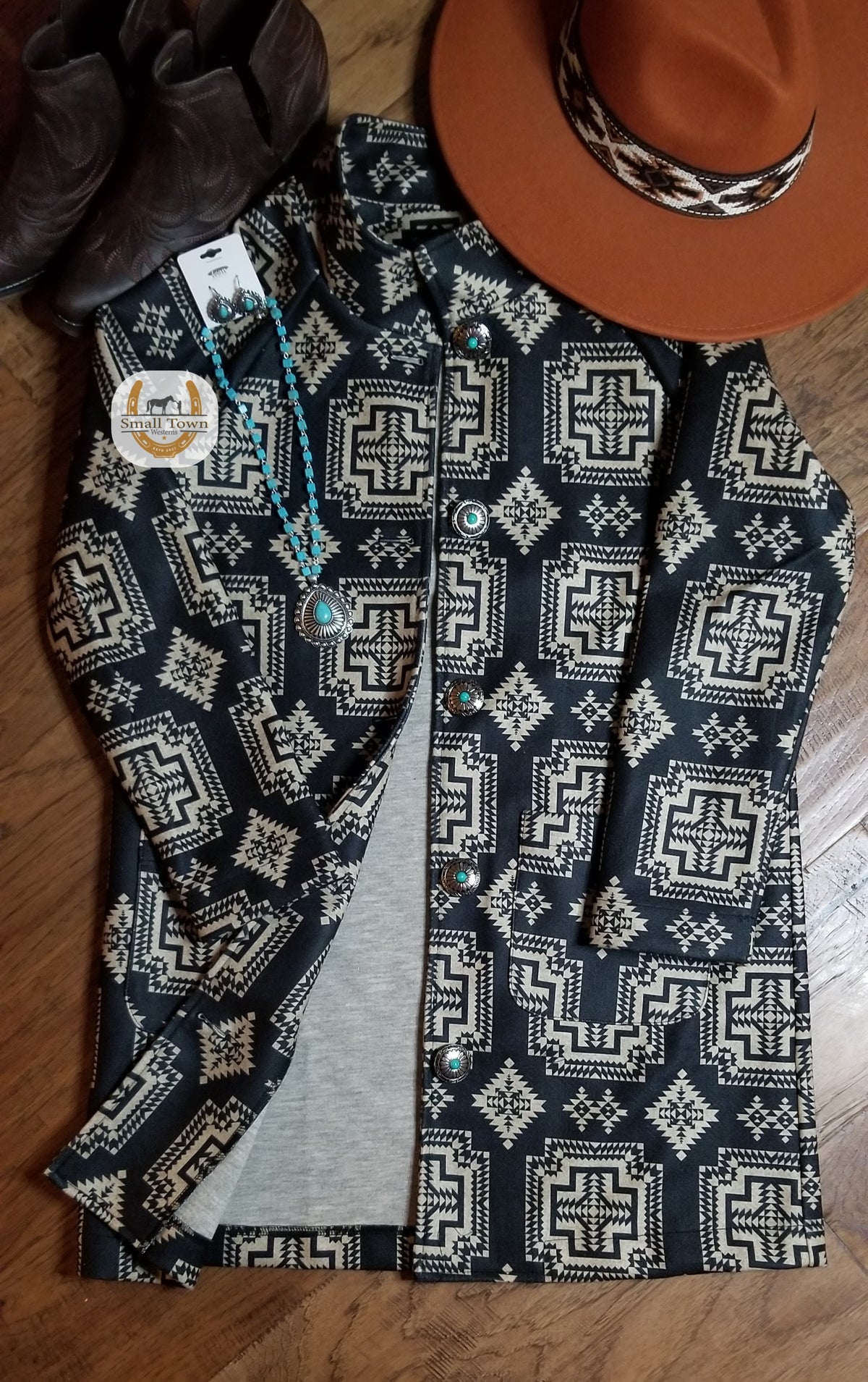 Classy Vibes Duster Jacket | Western Cowgirl Aztec Open Front Duster