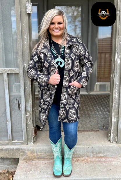 Classy Vibes Duster Jacket | Western Cowgirl Aztec Open Front Duster