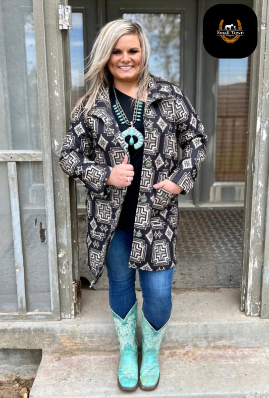 Classy Vibes Duster Jacket | Western Cowgirl Aztec Open Front Duster