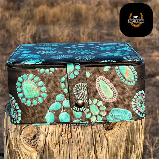 Jazzy Turquoise Jewelry Box | Western Cowgirl Turquoise Travel Jewelry Organizer