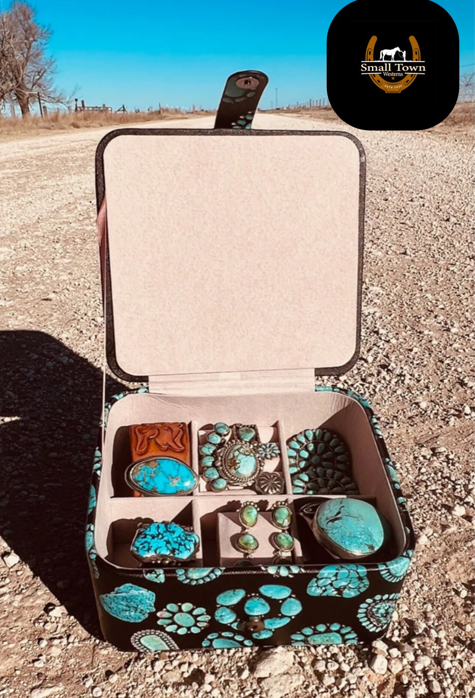 Jazzy Turquoise Jewelry Box | Western Cowgirl Turquoise Travel Jewelry Organizer