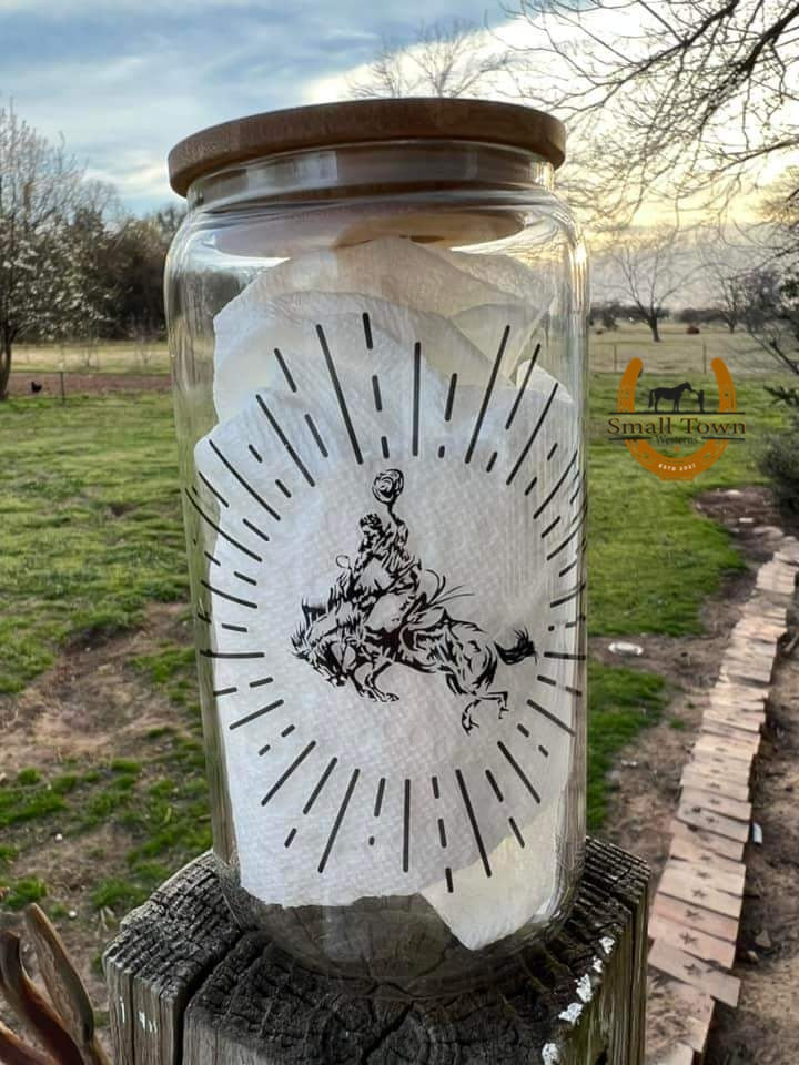 Starburst Rodeo Glass Cup | Western Cowgirl 16oz Glass Cup with Bamboo Lid