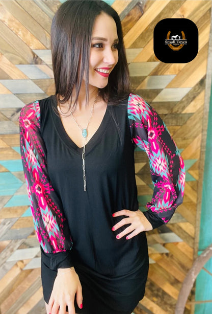 Party Crowd Dress | Western Aztec Cowgirl Bubble Sleeve Mini Dress