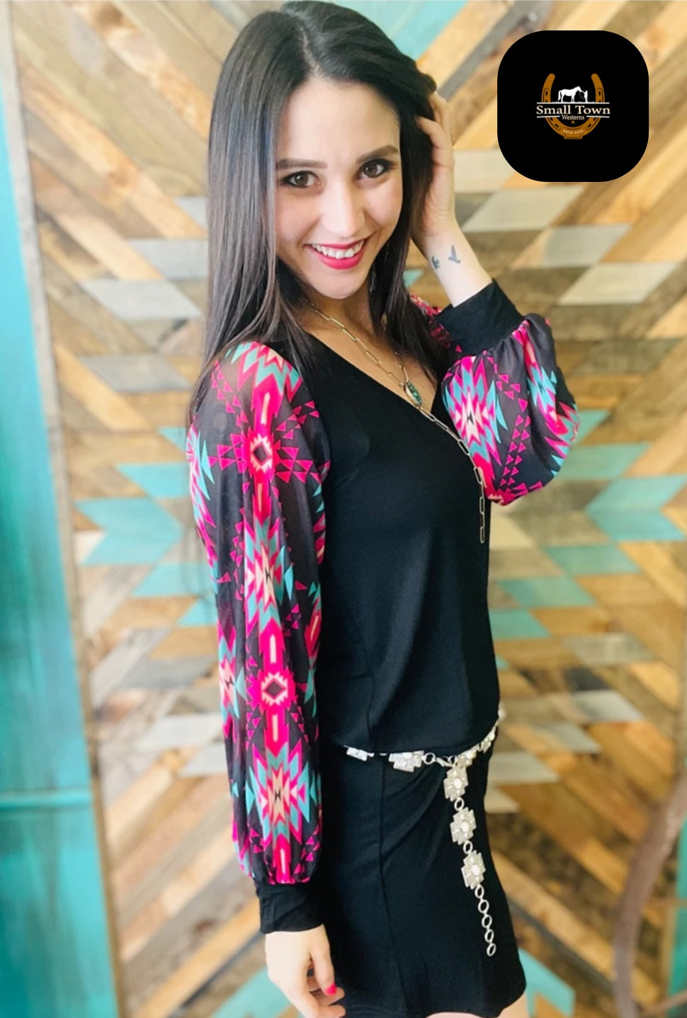 Party Crowd Dress | Western Aztec Cowgirl Bubble Sleeve Mini Dress