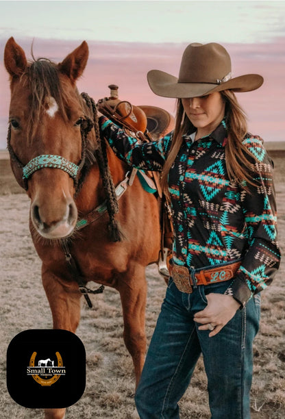 Tired Of The City Pearl Snap | Western Cowgirl Aztec Pearl Snap Button-Down Shirt