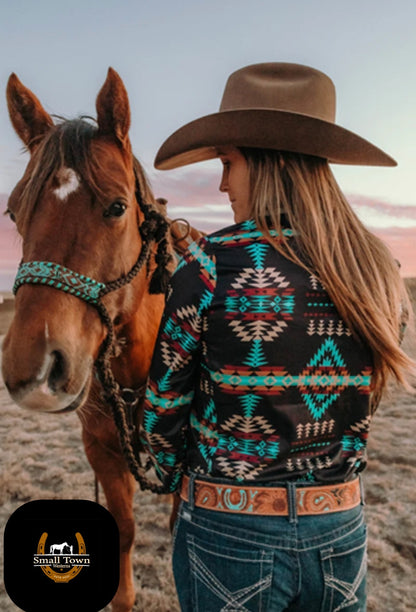 Tired Of The City Pearl Snap | Western Cowgirl Aztec Pearl Snap Button-Down Shirt