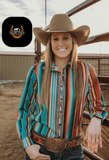 Arena Lights Pearl Snap | Western Cowgirl Serape Pearl Snap Button-Down Shirt