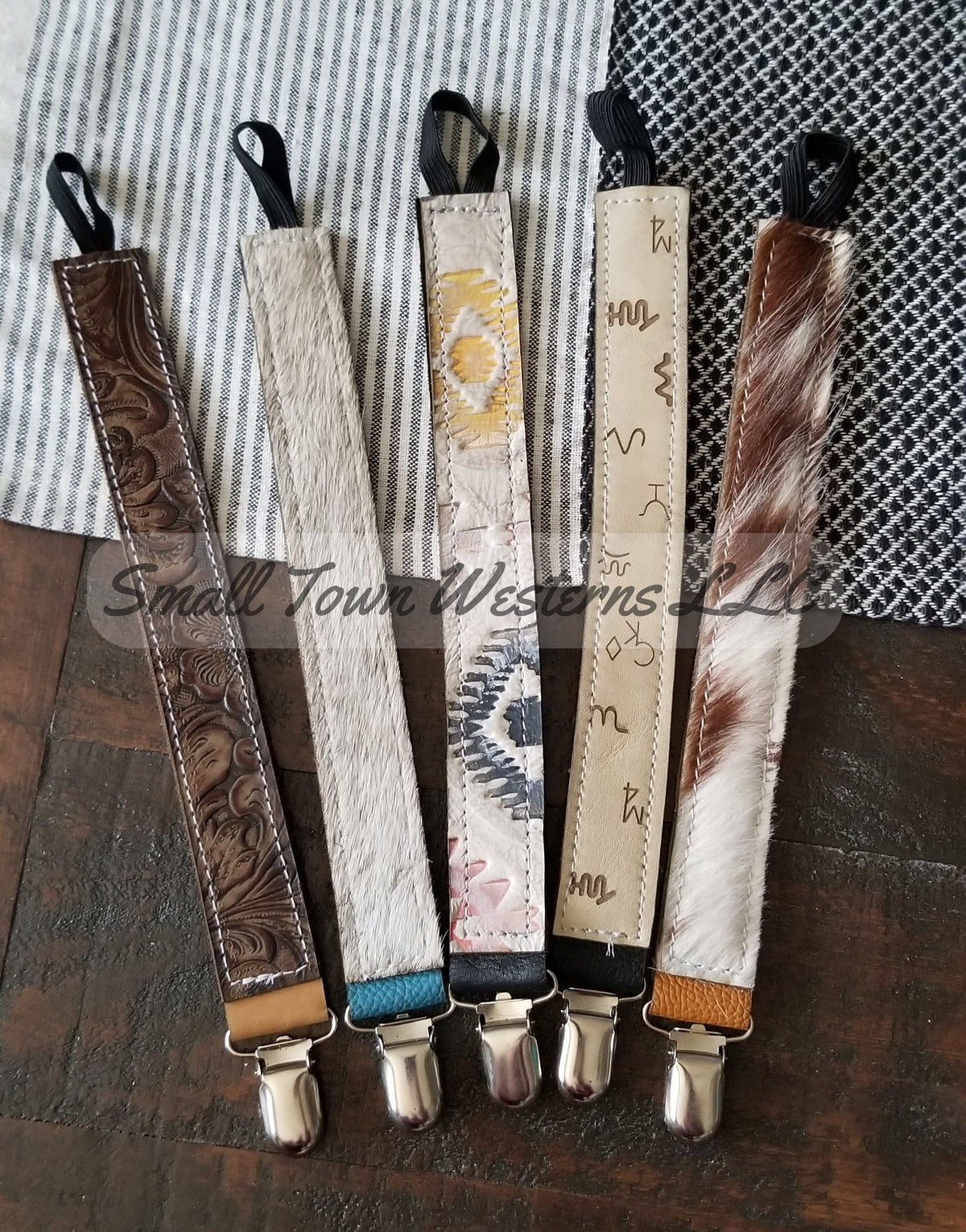 Western Pacifier Clip Holders | Handmade Leather Cowhide Western Baby Pacifier Clip
