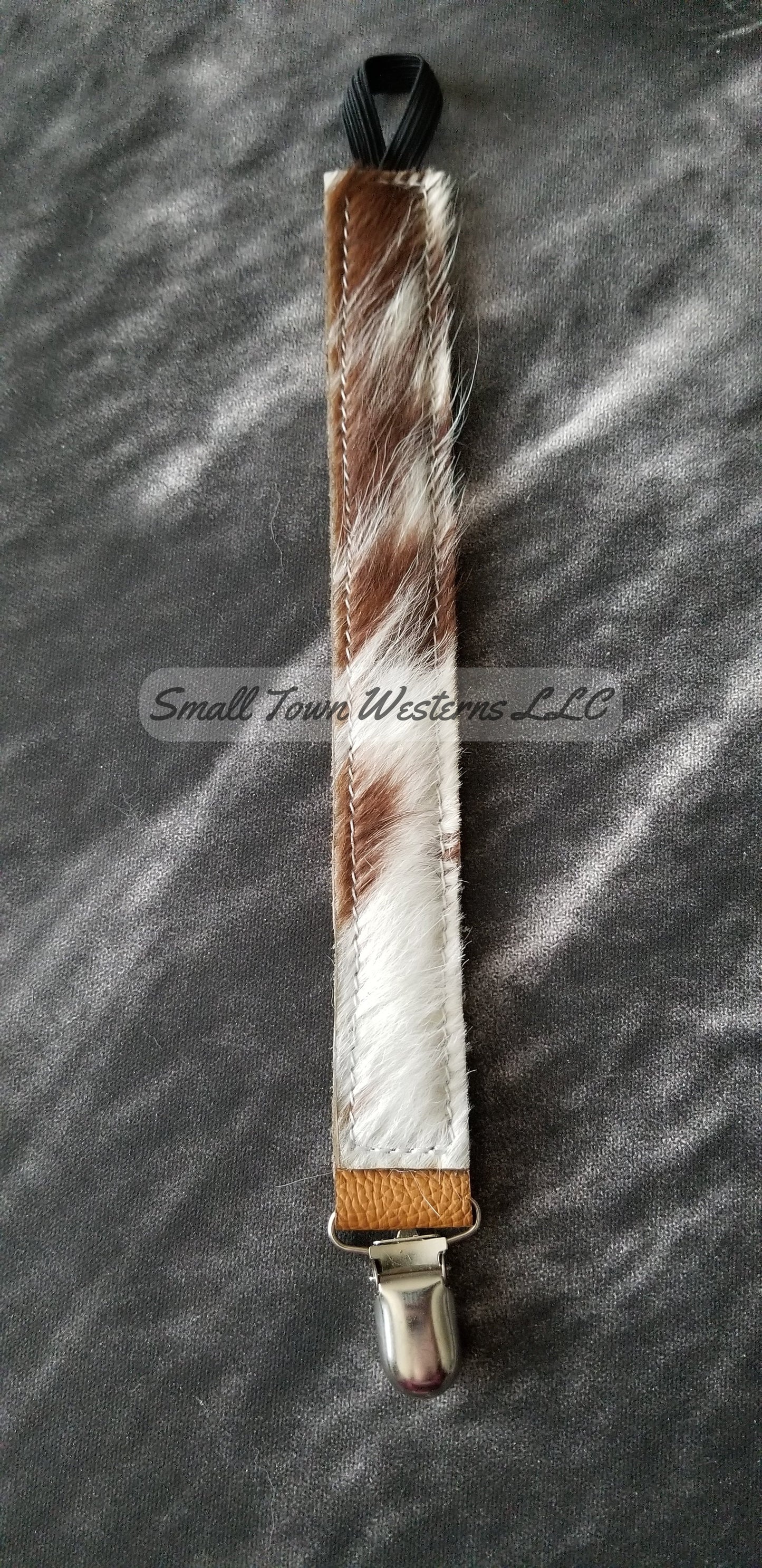 Western Pacifier Clip Holders | Handmade Leather Cowhide Western Baby Pacifier Clip