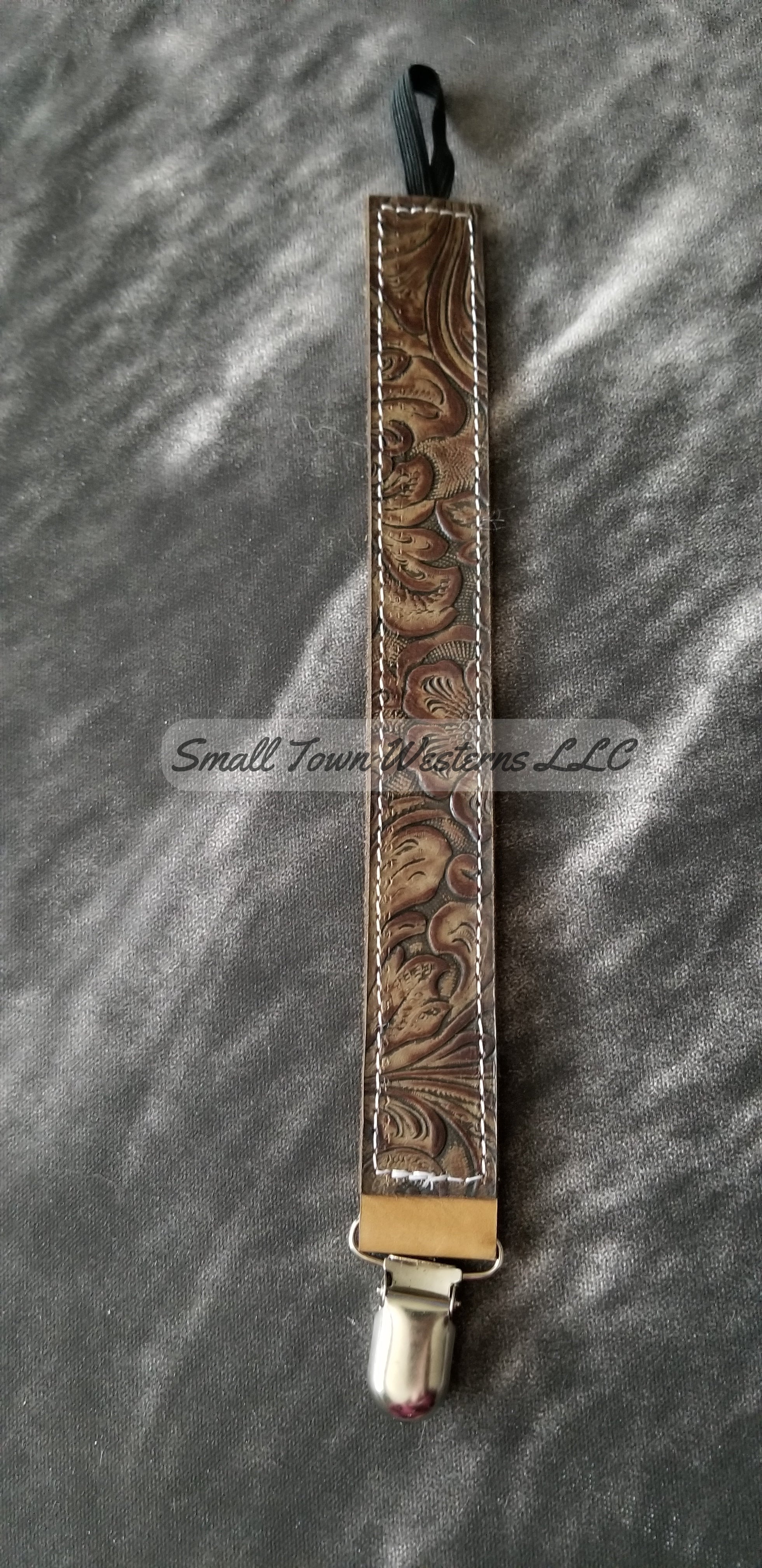 Tooled Leather Pacifier Clip