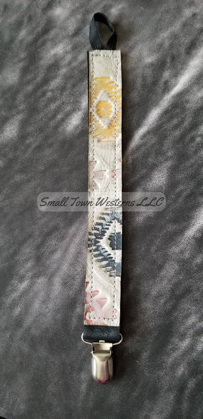 Western Pacifier Clip Holders | Handmade Leather Cowhide Western Baby Pacifier Clip