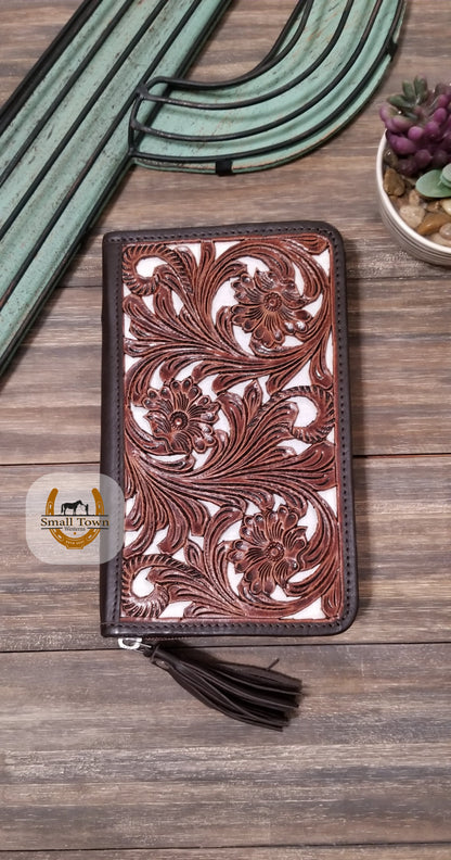 Cutout Tooled Flower Wallet | Western Cowgirl Tooled Leather Cowhide Wallet