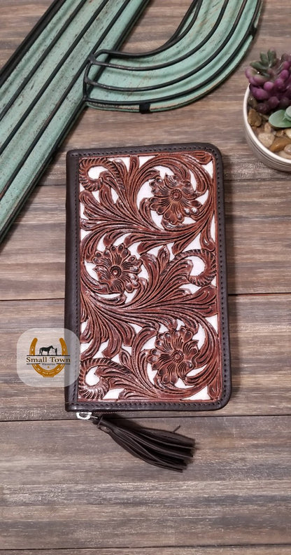 Cutout Tooled Flower Wallet | Western Cowgirl Tooled Leather Cowhide Wallet