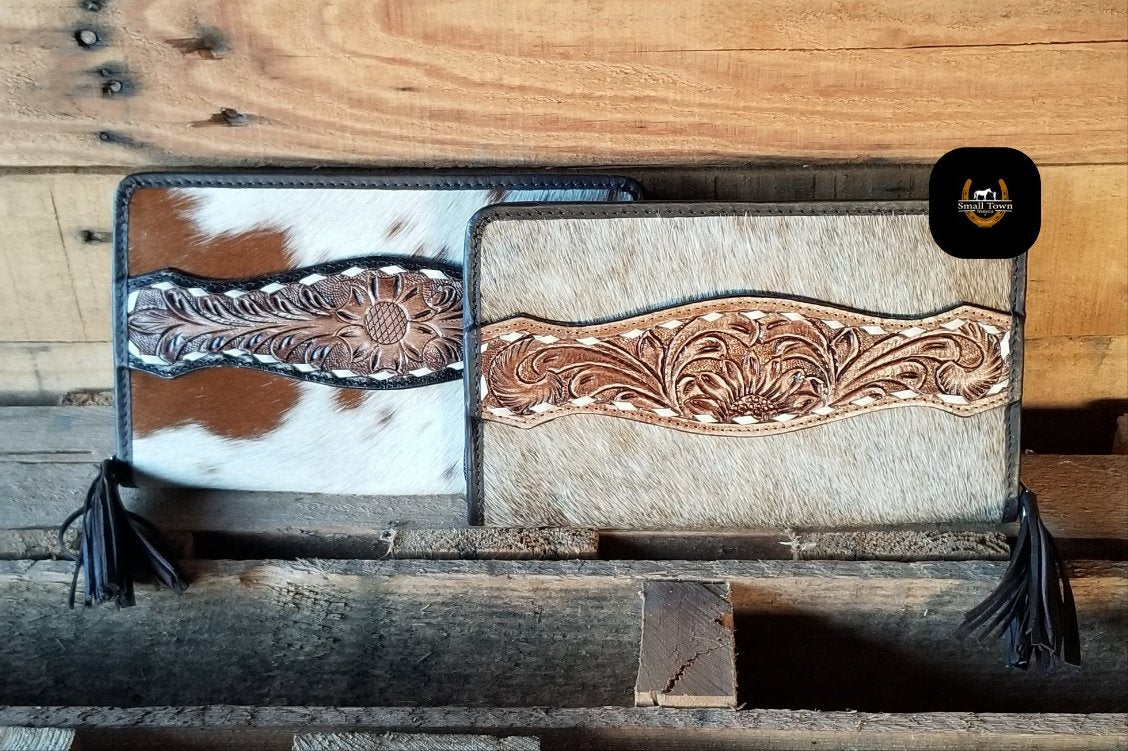 Zelda Cowhide Wallet | Western Cowgirl Genuine Hair-On Hide Tooled Leather Wallet