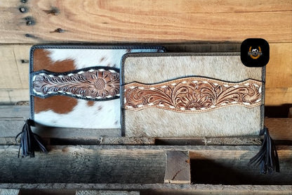 Zelda Cowhide Wallet | Western Cowgirl Genuine Hair-On Hide Tooled Leather Wallet