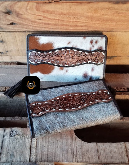 Zelda Cowhide Wallet | Western Cowgirl Genuine Hair-On Hide Tooled Leather Wallet