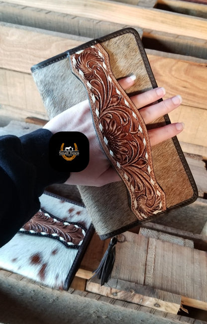 Zelda Cowhide Wallet | Western Cowgirl Genuine Hair-On Hide Tooled Leather Wallet