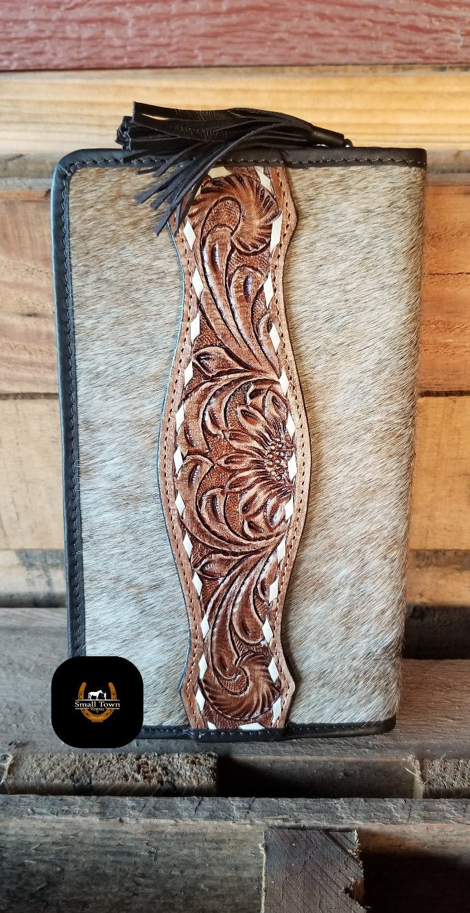 Zelda Cowhide Wallet | Western Cowgirl Genuine Hair-On Hide Tooled Leather Wallet