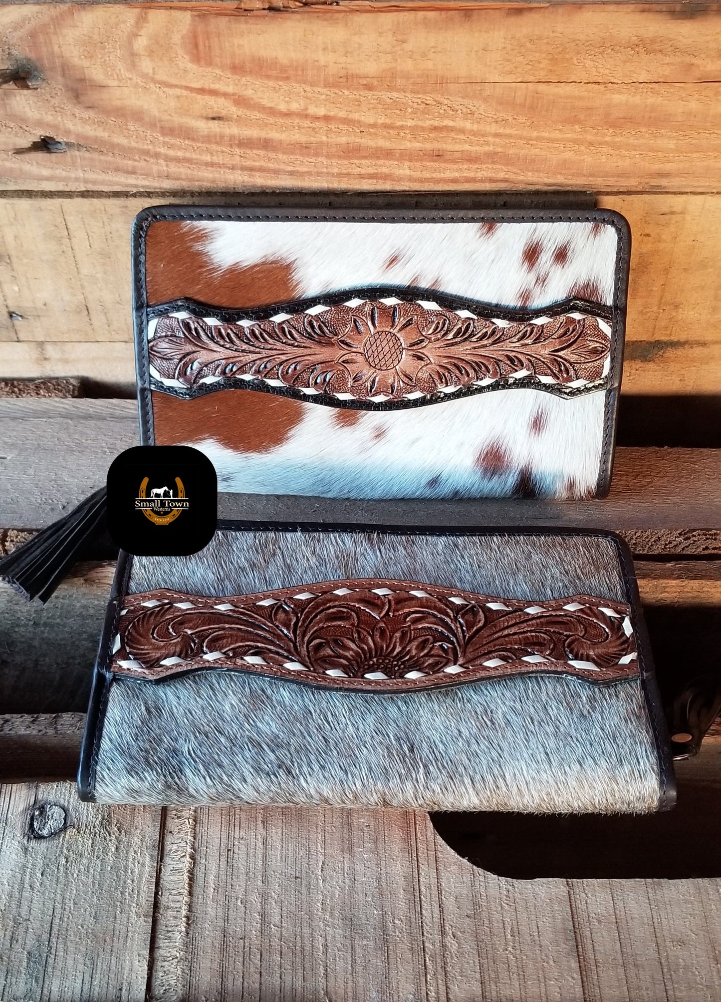 Zelda Cowhide Wallet | Western Cowgirl Genuine Hair-On Hide Tooled Leather Wallet