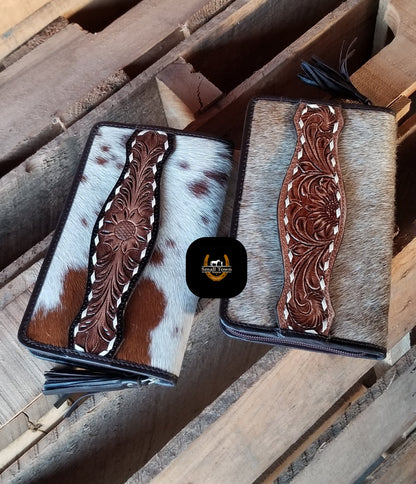 Zelda Cowhide Wallet | Western Cowgirl Genuine Hair-On Hide Tooled Leather Wallet