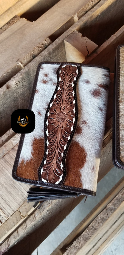 Zelda Cowhide Wallet | Western Cowgirl Genuine Hair-On Hide Tooled Leather Wallet