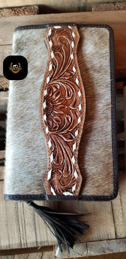 Zelda Cowhide Wallet | Western Cowgirl Genuine Hair-On Hide Tooled Leather Wallet