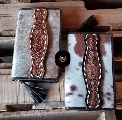 Zelda Cowhide Wallet | Western Cowgirl Genuine Hair-On Hide Tooled Leather Wallet