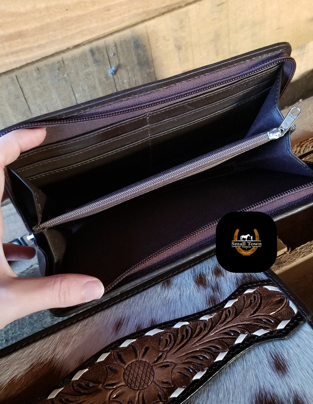 Zelda Cowhide Wallet | Western Cowgirl Genuine Hair-On Hide Tooled Leather Wallet